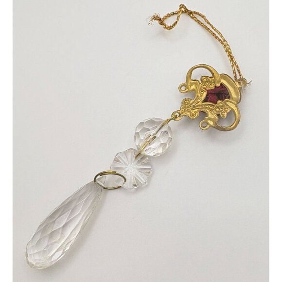 Elegant Faux Crystal Dangle Christmas Tree Ornament Rose with Brass Tone Accent - Picture 2 of 6